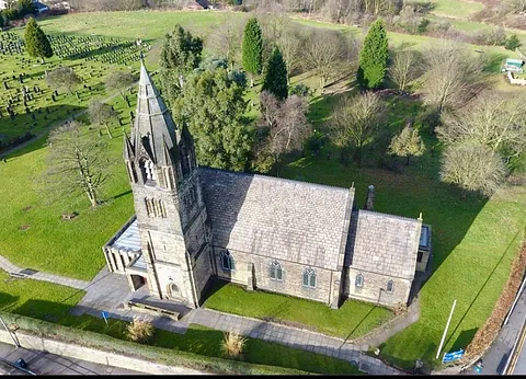 An aerial view of St Matthew's Church and the churchyard.